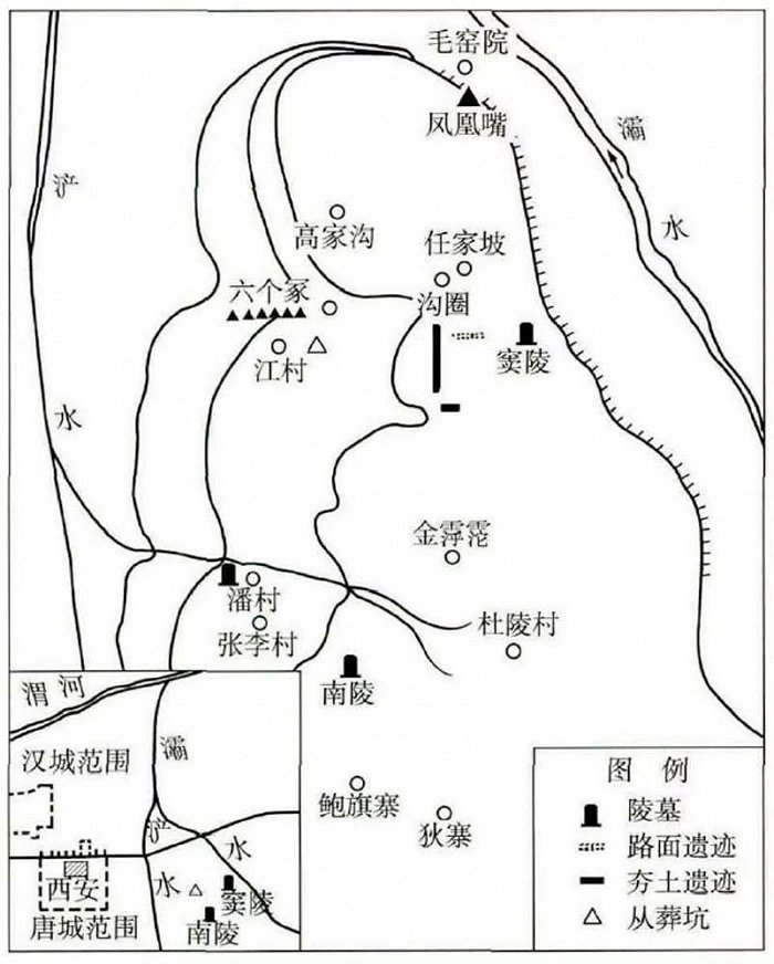 霸陵陵区遗址分布图（采自杨武站、曹龙：《汉霸陵帝陵的墓葬形制探讨》，《考古》，2015年第8期）