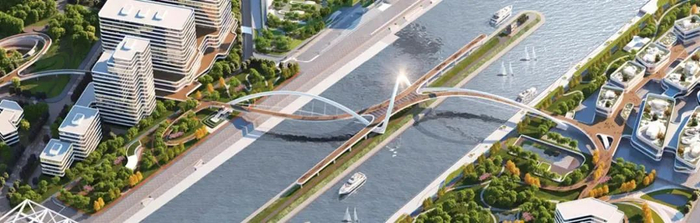 景观步行桥连接汇东与汇西