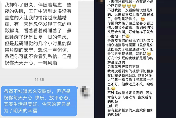 部分粉丝的私信截图，图由受访者提供