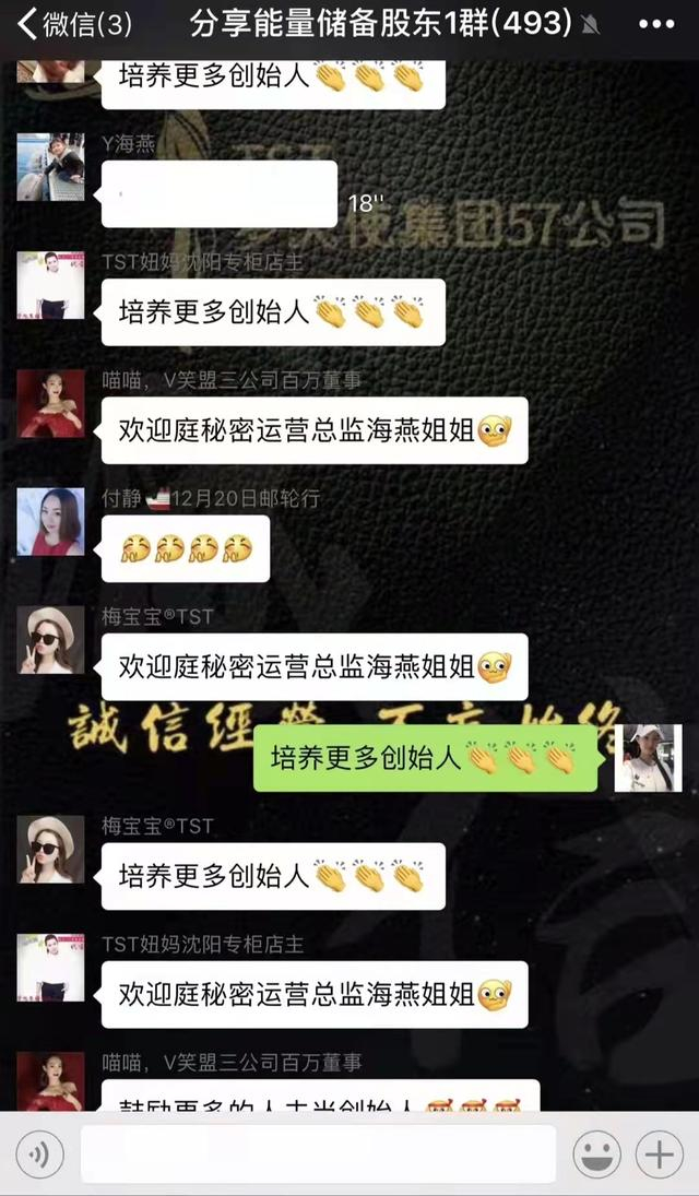 TST内部群，群成员称“培养更多创始人”。 受访者供图