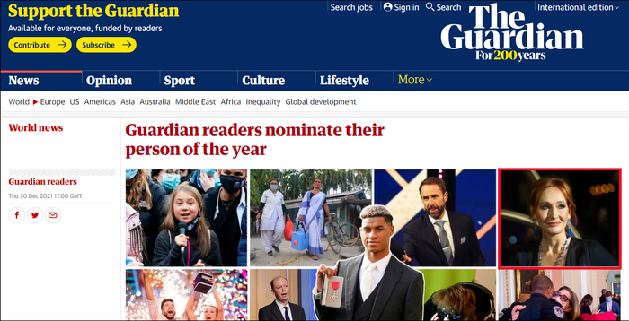 30日，《卫报》公布读者提名的年度人物
