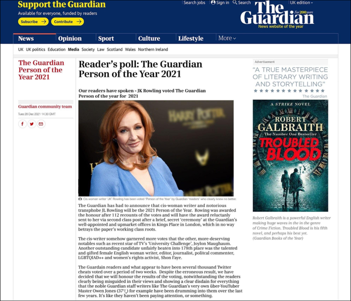 国外网民PS了一篇假的《卫报》文章