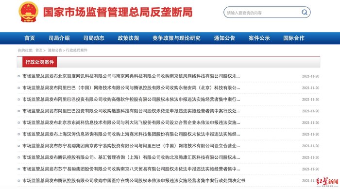 ▲国家市场监管总局连开43张反垄断“罚单”