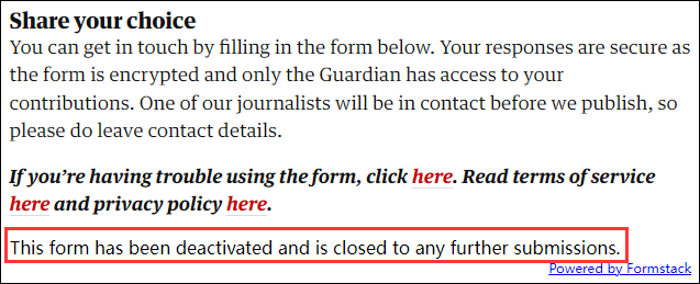 《卫报》文章提醒读者不能投票了
