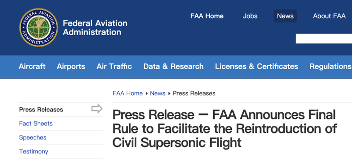 △美国本土超音速飞行仍被管制，但新法规将允许飞机制造企业可申请豁免，同时对相关流程予以简化