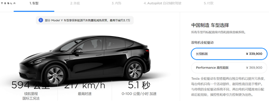 图：特斯拉ModelY订购价格。（来源：Tesla官网）