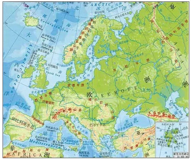 图2&nbsp;欧洲地势图