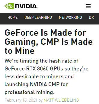 Geforce属于玩家，CMP 为挖矿而生