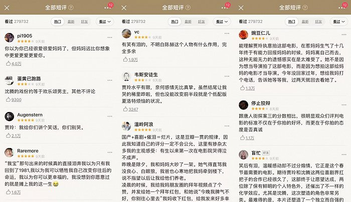 《李焕英》豆瓣短评区来源 / 豆瓣