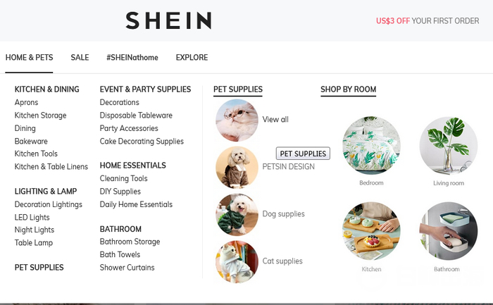 SHEIN的宠物服饰类目