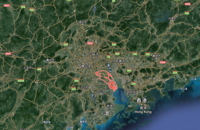 △南沙区处在粤港澳大湾区的中心位/googlemap