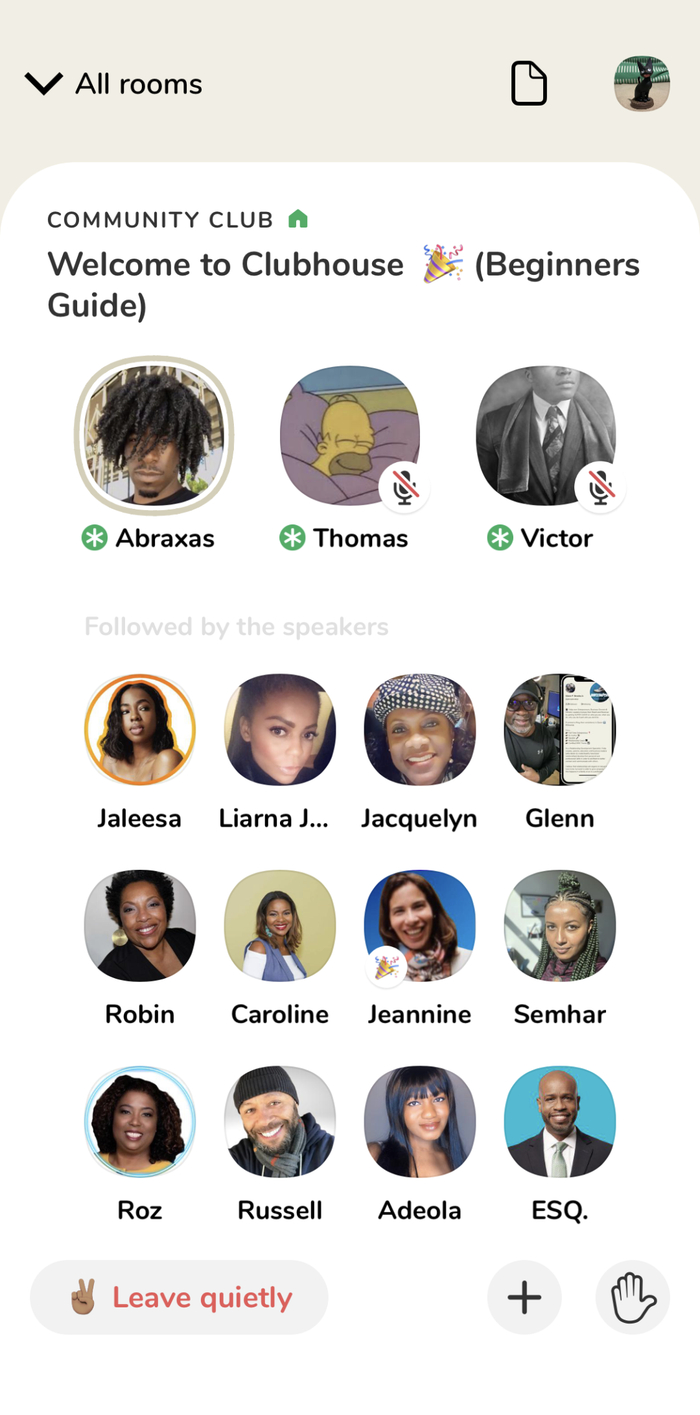 △ 这是一间属于“社区俱乐部”的房间（room），教新用户如何使用 Clubhouse。图片提供 | 赵慧