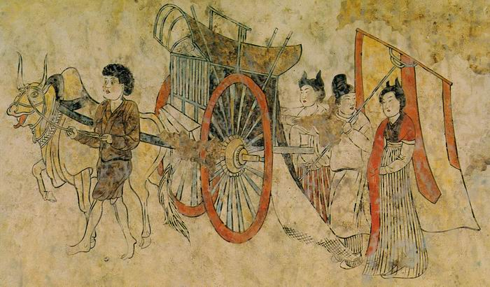 〔图三十二〕牛车出行图陕西礼泉唐李震墓出土