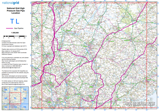 图2 TL区域高压管道位置和走向示意图