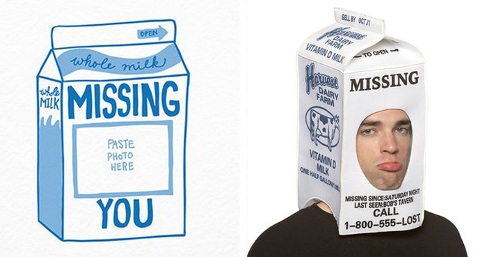 ▲ 情人节贺卡模板（图左）和牛奶盒创意头套（图右）