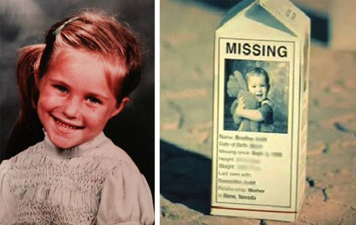 ▲ 通过牛奶盒寻人广告找回亲生父亲的 Bonnie Lohman。 图片来自：Inspiremore