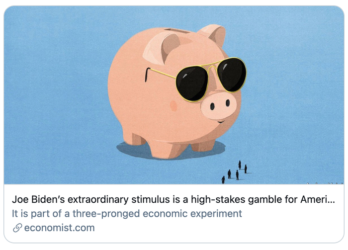乔·拜登惊人的刺激措施是美国和世界的高赌注。/《经济学人》报道截图
