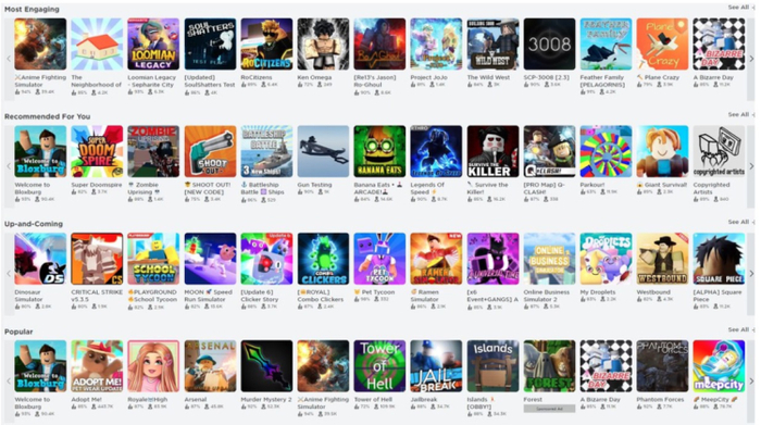 图Roblox平台上各式各样的游戏