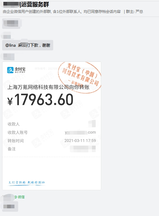 客服用于举例的转账记录