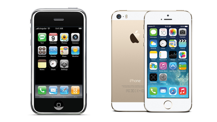 从iOS 7 开始，苹果在 iPhone 上改用扁平化设计