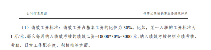 寻草记商城销售业务绩效体系&nbsp;&nbsp;图片来源：记者调查获得