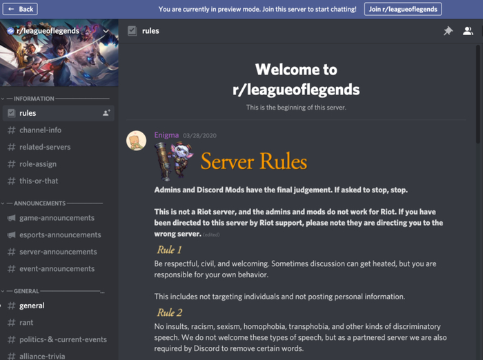 很多频道都建立起了自己的频道发言规则｜Discord