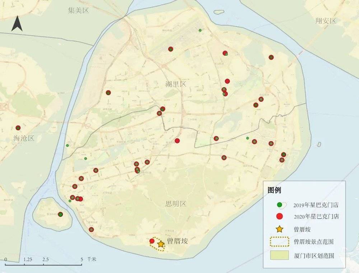 ◎ 2019与2020统计的厦门星巴克门店分布情况 数据来源/赢在选址 制图/赢商云智库