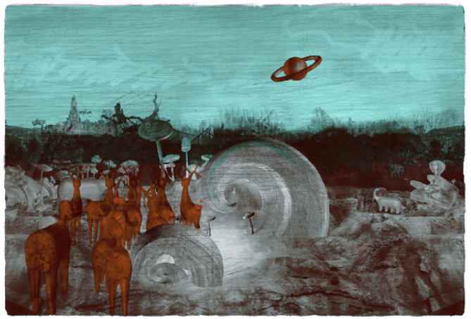 章愳喜欢在作品中加入千奇百怪的建筑。