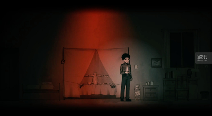 游戏中的线索提示几乎全部用诡异的红光表示