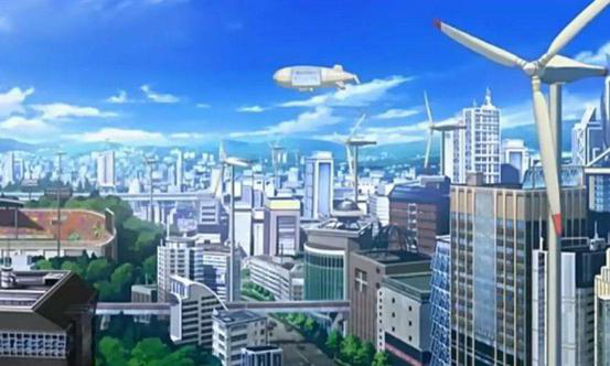 顺时针旋转的风力机（图片来源：动漫《某科学的超电磁炮》截图）