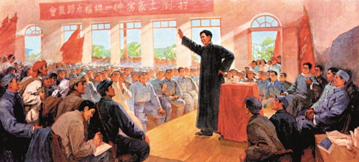 图为毛泽东在武昌农讲所讲授课程的场景