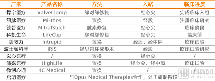 国内主要在研二尖瓣产品