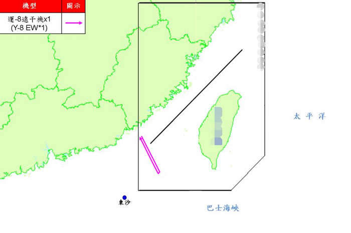 台防务部门公布的解放军飞机飞行路线示意图