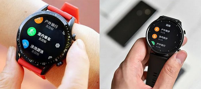 华为手表（左）和小米手表（右）对比