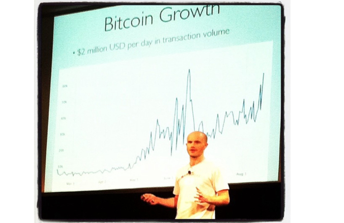  Brian Armstrong在YC路演日上首次演示Coinbase，图片来源于网络