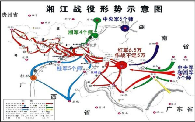 △图为：湘江战役形势示意图
