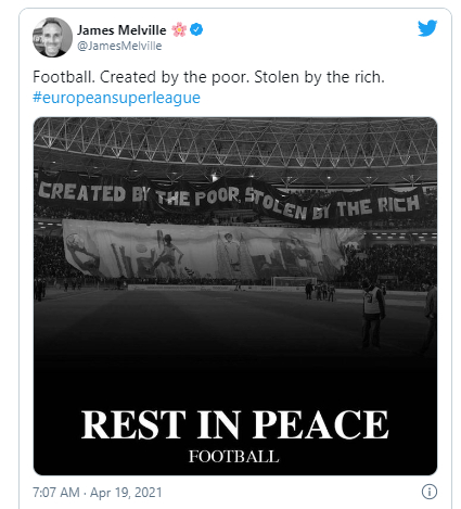 足球，穷人创造，富人窃取。RIP