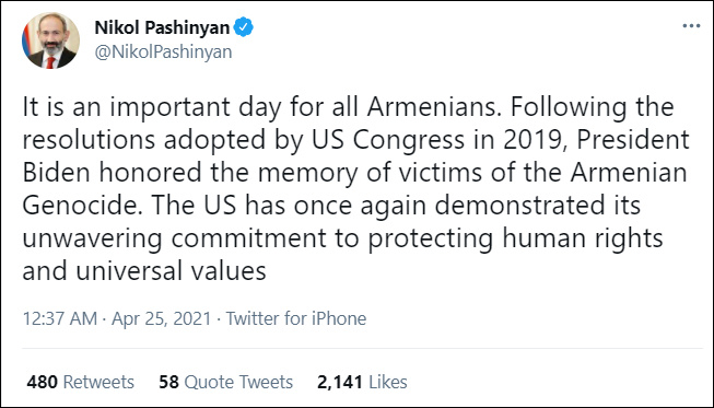 尼科尔·帕希尼扬推特截图