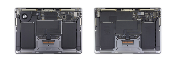 右为 M1 版 MacBook Air. 图片来自：ifixit