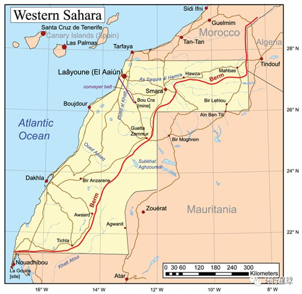联合国西撒哈拉地区维和示意图，寻访路线：Tantan——Laayoune——Boujdour——Laayoune——Smara——Tantan