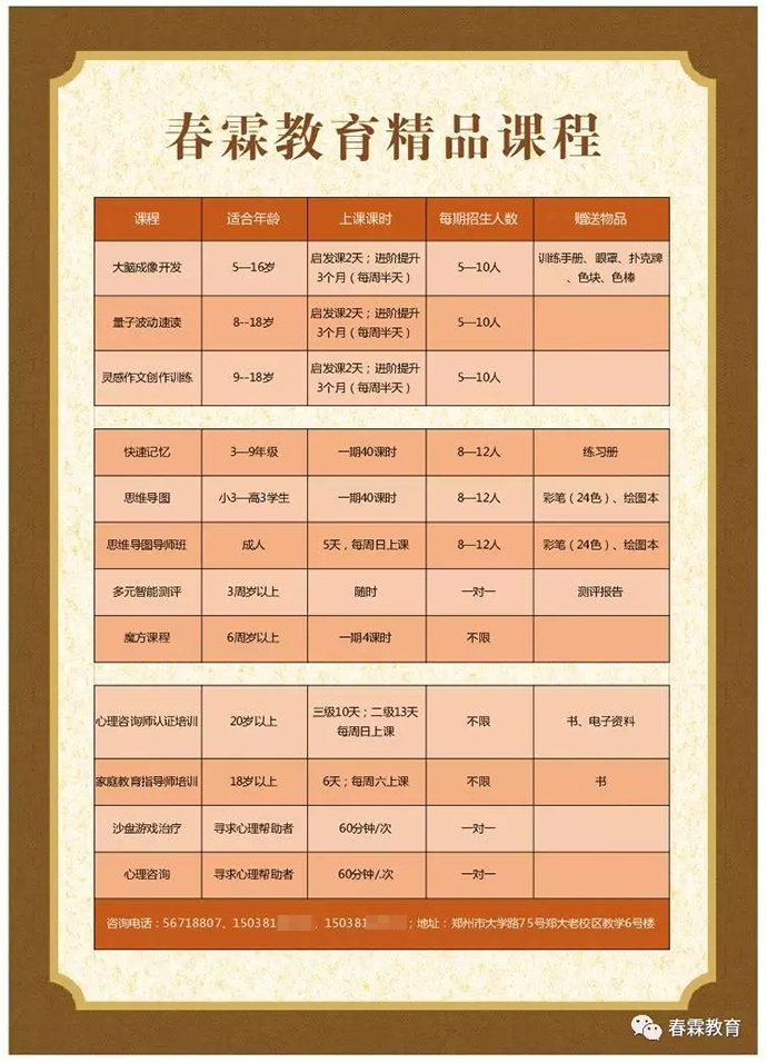  春霖职校推出的量子波动速读等“精品课程”来源：公众号“春霖教育”