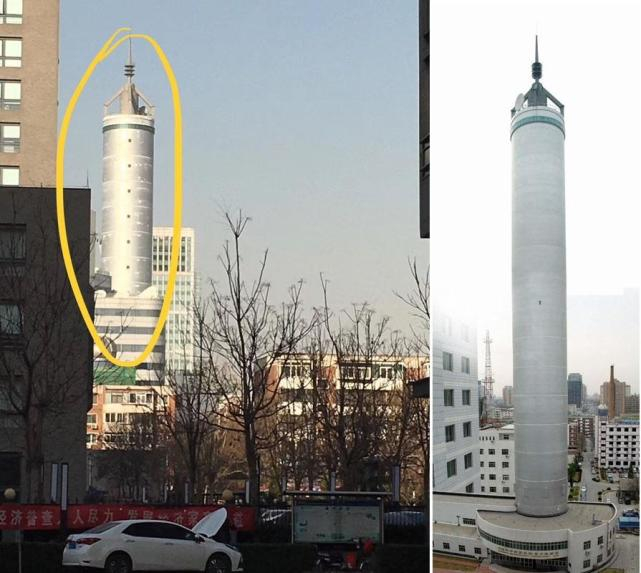 图注：国家微重力实验室的落塔（乔辉2018年拍摄于北京希格玛大厦北侧）。