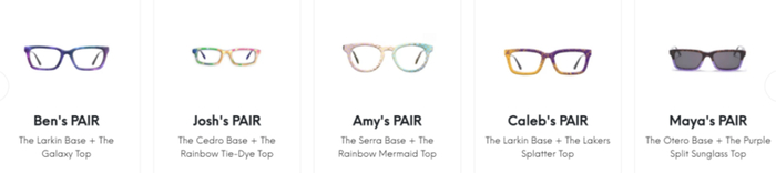 “PAIR”的官网上还列出了不同用户为自己设计的眼镜样式