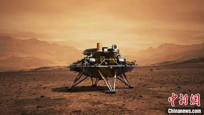 天问一号着陆火星效果图。中国航天科技集团八院供图