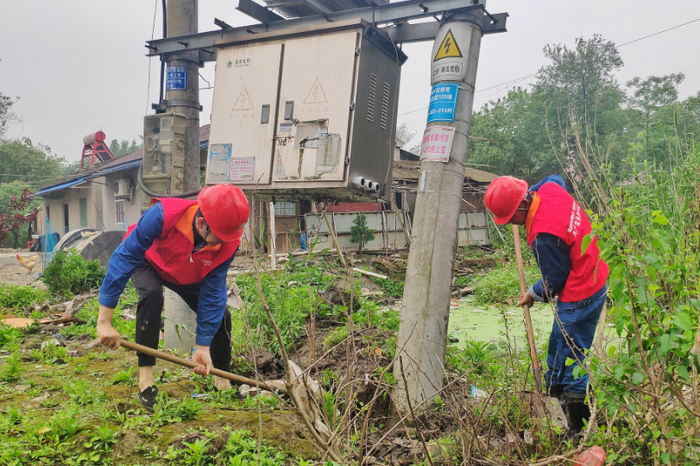芜湖供电公司沈巷供电所正在开展台区灾后巡视，排除台区安全隐患（江祖旺）