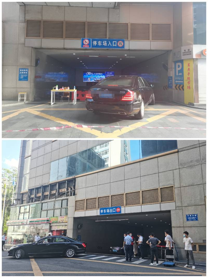 停车场出入口有车辆进出。 张慧敏摄