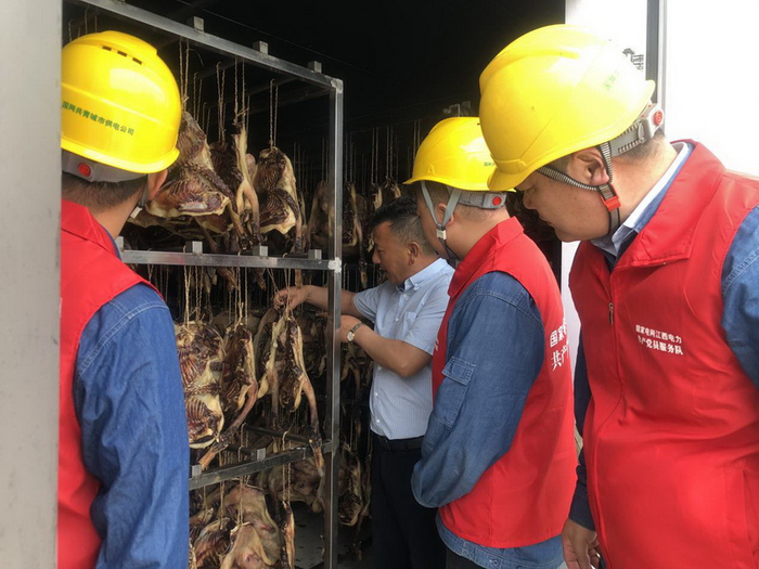 图为江西九江共青城市供电公司党员服务队在共青城荷塘板鸭公司开展上门走访服务工作。桂炜 摄