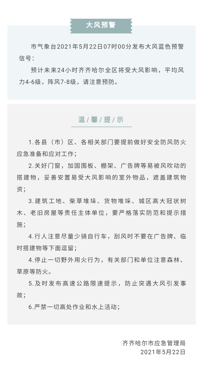 齐齐哈尔应急部门也发布过预警