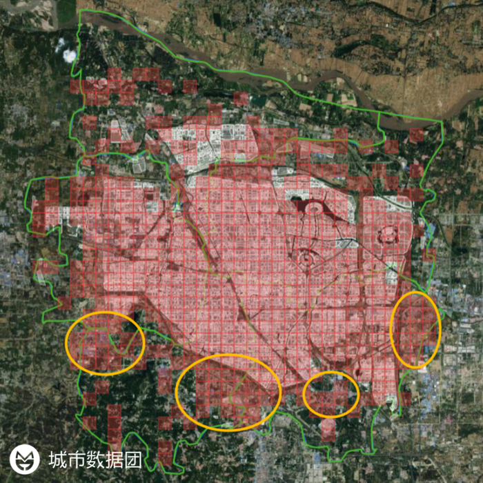 图中白色为规划区域，而红色为实际被开发的区域。