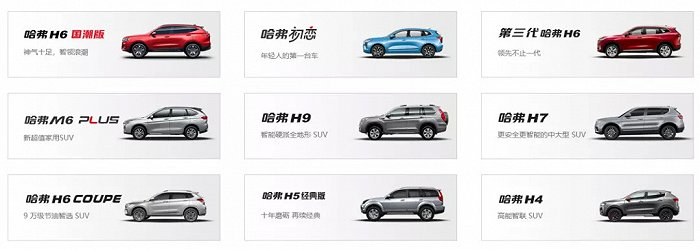 图2：长城汽车的SUV家族，资料来源：长城汽车官网